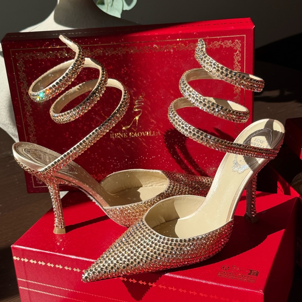 NIB! Rene Caovilla Cleo Gold Pumps 105mm heels- Size 38